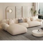 Modern Cream Sectional Sofa with Chaise Lounge – 360 cm Large Capacity Comfort Design -Off White