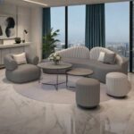 Modern Velvet Curved 3+1 Seater Sofa Set with 2 Stools - Wood Frame - High-Quality Foam Filling - Light Gray and Dark Gray