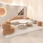 Modern Velvet Curved 3+1 Seater Sofa Set with 2 Stools - Wood Frame - High-Quality Foam Filling - Orange and Light Gray