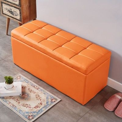 Storage Ottoman Rectangular Faux Leather Multi-Use Storage Bench for Entryway, Living Room, Bedroom 40x100x42cm Orange