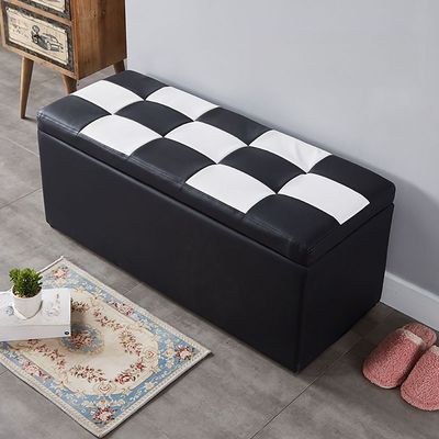 Storage Ottoman Rectangular Faux Leather Multi-Use Storage Bench for Entryway, Living Room, Bedroom 40x100x42cm Black&White