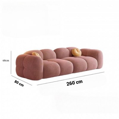 Modern Velvet Sofa 3-Seater – 260cm - Premium Foam Filling - Wood Frame - Pink - Image 2