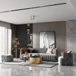 Elegant 2-Seater Gray Sofa with Single Chair and Ottoman Set