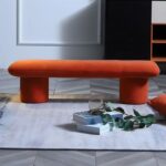 Modern Velvet Sculptural Bench Stylish Accent Seat for Living Room, Entryway 113cm*34cm*33cm Orange