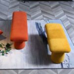 Modern Velvet Sculptural Bench Stylish Accent Seat for Living Room, Entryway 113cm*34cm*33cm Orange