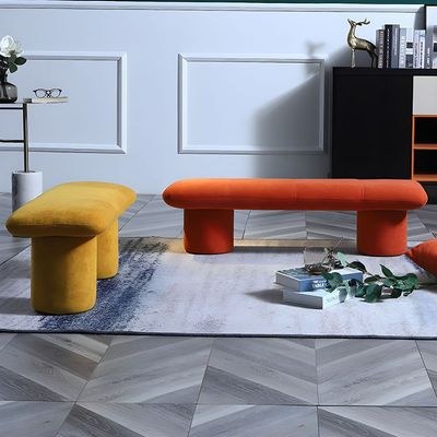 Modern Velvet Sculptural Bench Stylish Accent Seat for Living Room, Entryway 113cm*34cm*33cm Orange - Image 4