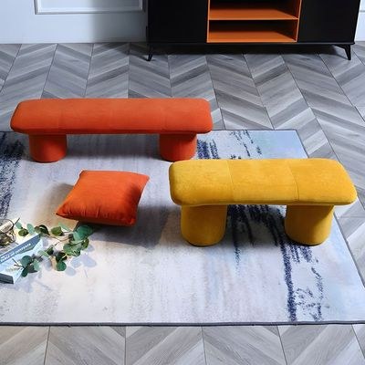 Modern Velvet Sculptural Bench Compact Accent Seat for Bedroom, Living Room 80cm*34cm*42cm Yellow - Image 3