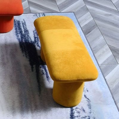 Modern Velvet Sculptural Bench Compact Accent Seat for Bedroom, Living Room 80cm*34cm*42cm Yellow - Image 4
