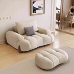 ERICA Living Room 1+4 Seater Puffy Sofa with Ottoman - Off White