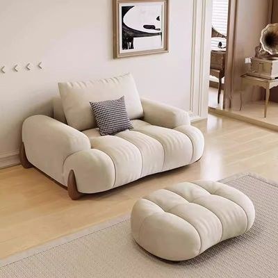 ERICA Living Room 1+2 Seater Puffy Sofa with Ottoman - Off White - Image 3