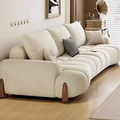 ERICA Living Room 1+2 Seater Puffy Sofa with Ottoman - Off White - Image 4