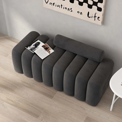 Veylo Modern Line Design Entryway Bench with Round Back Pillow (Grey) L120xW50xH38 - 3 Year Warranty - Image 3