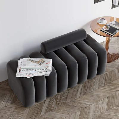 Veylo Modern Line Design Entryway Bench with Round Back Pillow (Grey) L120xW50xH38 - 3 Year Warranty - Image 4