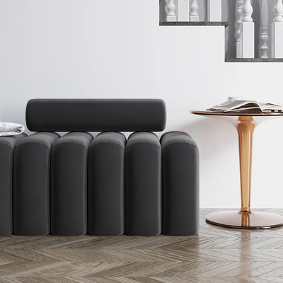 Veylo Modern Line Design Entryway Bench with Round Back Pillow (Grey) L120xW50xH38 - 3 Year Warranty - Image 5