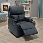 SBF Single Seater PU Leather Manual Recliner with Cup Holders - Modern Design, Ultimate Comfort, One-Seat Relaxing Chair, Ideal Living Room Furniture For Home Relaxation Experience, Black