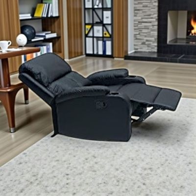SBF Single Seater PU Leather Manual Recliner with Cup Holders - Modern Design, Ultimate Comfort, One-Seat Relaxing Chair, Ideal Living Room Furniture For Home Relaxation Experience, Black - Image 4
