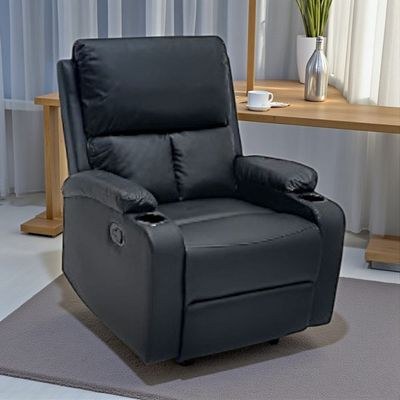 SBF Single Seater PU Leather Manual Recliner with Cup Holders - Modern Design, Ultimate Comfort, One-Seat Relaxing Chair, Ideal Living Room Furniture For Home Relaxation Experience, Black - Image 5