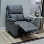 SBF Single Seater PU Leather Manual Recliner with Cup Holders - Modern Design, Ultimate Comfort, One-Seat Relaxing Chair, Ideal Living Room Furniture For Home Relaxation Experience, Grey