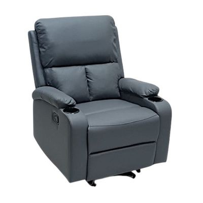 SBF Single Seater PU Leather Manual Recliner with Cup Holders - Modern Design, Ultimate Comfort, One-Seat Relaxing Chair, Ideal Living Room Furniture For Home Relaxation Experience, Grey - Image 3