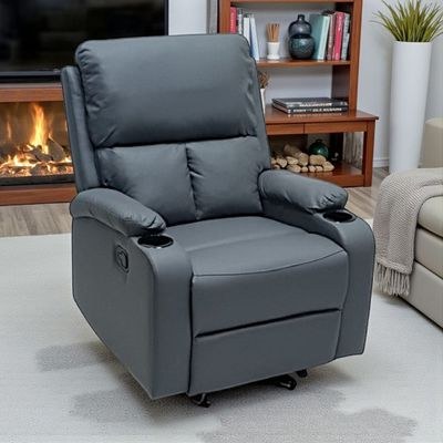 SBF Single Seater PU Leather Manual Recliner with Cup Holders - Modern Design, Ultimate Comfort, One-Seat Relaxing Chair, Ideal Living Room Furniture For Home Relaxation Experience, Grey - Image 5