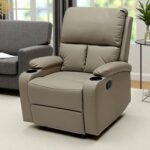 SBF Single Seater PU Leather Manual Recliner with Cup Holders - Modern Design, Ultimate Comfort, One-Seat Relaxing Chair, Ideal Living Room Furniture For Home Relaxation Experience, Beige