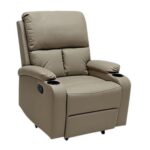 SBF Single Seater PU Leather Manual Recliner with Cup Holders - Modern Design, Ultimate Comfort, One-Seat Relaxing Chair, Ideal Living Room Furniture For Home Relaxation Experience, Beige