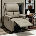 SBF Single Seater PU Leather Manual Recliner with Cup Holders - Modern Design, Ultimate Comfort, One-Seat Relaxing Chair, Ideal Living Room Furniture For Home Relaxation Experience, Beige
