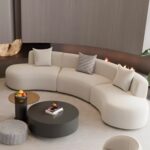 Modern 3-Seater Curved Rounded Shape Living Room Sofa - Off White - 220 cm