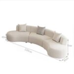 Modern 3-Seater Curved Rounded Shape Living Room Sofa - Off White - 220 cm
