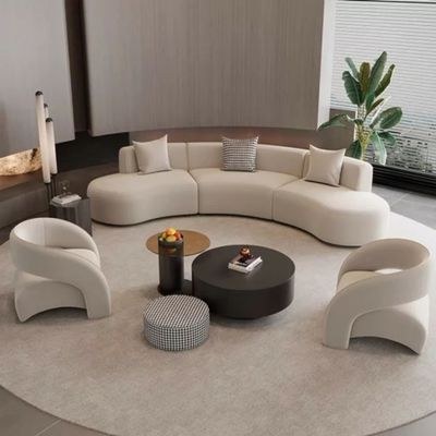 Modern 4-Seater Curved Rounded Shape Living Room Sofa - Off White - 320 cm - Image 2