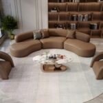 Modern 3-Seater Curved Rounded Shape Living Room Sofa - Brown - 220 cm