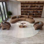 Modern 3-Seater Curved Rounded Shape Living Room Sofa - Brown - 220 cm