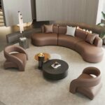 Modern 3-Seater Curved Rounded Shape Living Room Sofa - Brown - 220 cm