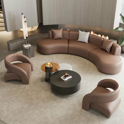 Modern 4-Seater Curved Rounded Shape Living Room Sofa - Brown - 320 cm - Image 4
