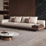 Modern 3-Seater Simple Sofa With One Sided Armrest - Upholstered in Leather - Off White - 270 cm