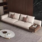 Modern 3-Seater Simple Sofa With One Sided Armrest - Upholstered in Leather - Off White - 270 cm