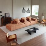 Living Room 4-Seater Comfy Couch Featuring One Side Armrest - Brown - 388 cm - Right Side