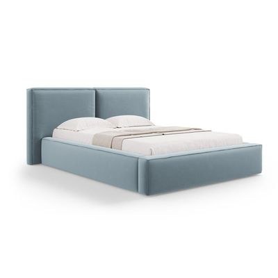 MAPLEHOME Beds Frame Platform Upholstered Bed,Light Blue Velvet Minimalist,Queen Size Bed 160*200,With Free Installation - Image 2