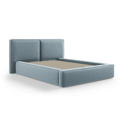 MAPLEHOME Beds Frame Platform Upholstered Bed,Light Blue Velvet Minimalist,Queen Size Bed 160*200,With Free Installation - Image 3