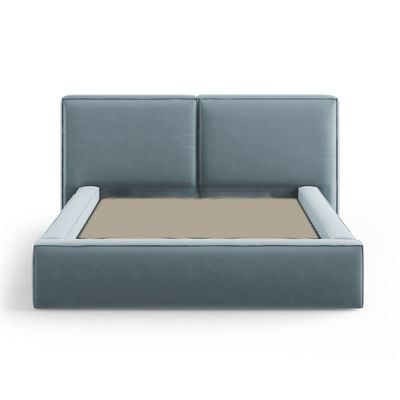 MAPLEHOME Beds Frame Platform Upholstered Bed,Light Blue Velvet Minimalist,King Size Bed 180*200,With Free Installation - Image 4