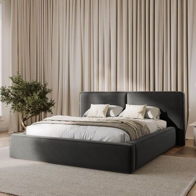 MAPLEHOME Beds Frame Platform Upholstered Bed,Gray Velvet Minimalist,Super King Size Bed 200*200,With Free Installation
