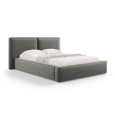 MAPLEHOME Beds Frame Platform Upholstered Bed,Gray Velvet Minimalist,Super King Size Bed 200*200,With Free Installation - Image 2