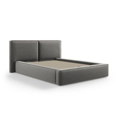 MAPLEHOME Beds Frame Platform Upholstered Bed,Gray Velvet Minimalist,Super King Size Bed 200*200,With Free Installation - Image 3