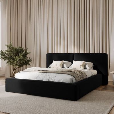 MAPLEHOME Beds Frame Platform Upholstered Bed,Black Velvet Minimalist,Super King Size Bed 200*200,With Free Installation