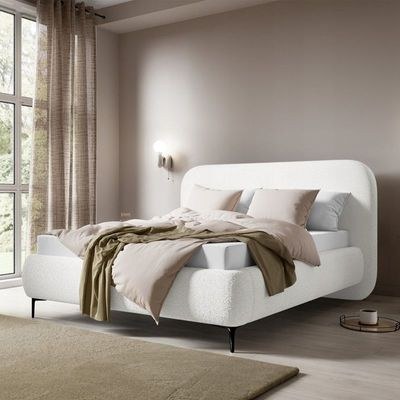 MAPLEHOME Beds Frame Platform Upholstered Bed-White Fleece Fabric Wrap-Queen Size Bed 160*200-With Free Installation