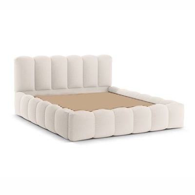 MAPLEHOME Beds Frame Platform Upholstered Bed,Beige Velvet Bubble Shape,Super King Size Bed 200*200,With Free Installation - Image 3