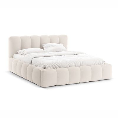 MAPLEHOME Beds Frame Platform Upholstered Bed,Beige Velvet Bubble Shape,Super King Size Bed 200*200,With Free Installation - Image 2