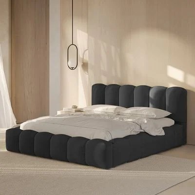 Maple Home Beds Frame Platform Upholstered Bed,Dark Gray Velvet Bubble Shape,King Size Bed 180*200,With Free Installation