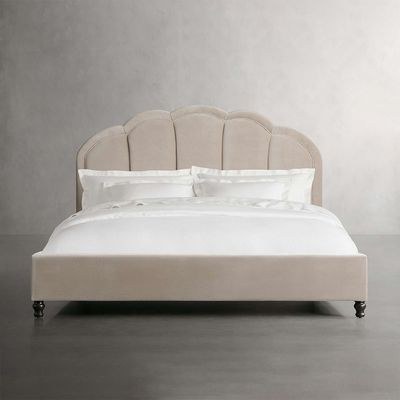 Maple Home Beds Frame Platform Upholstered Bed,Beige Velvet Scalloped Shape,Super King Size Bed 200*200,With Free Installation - Image 2