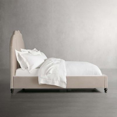 Maple Home Beds Frame Platform Upholstered Bed,Beige Velvet Scalloped Shape,Super King Size Bed 200*200,With Free Installation - Image 3